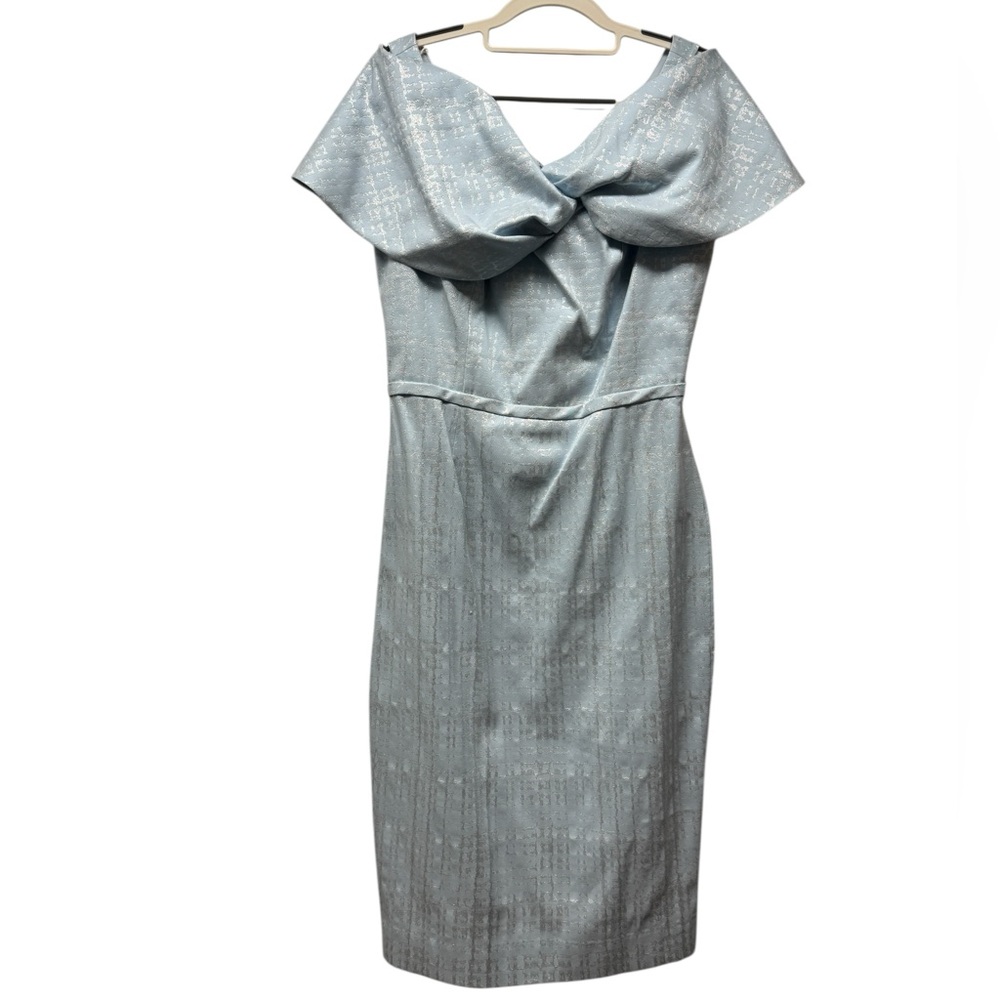 Teri Jon Strapless Light Blue & Metallic Jacquard Dress 10